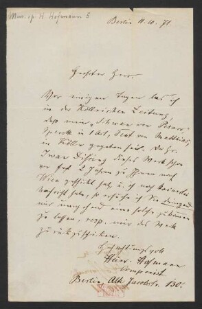 Brief an Unbekannt : 11.10.1871