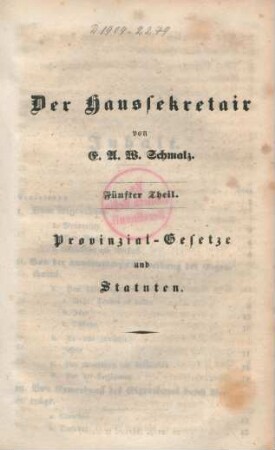 Fünfter Theil. Provinzial-Gesetze und Statuten.