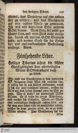 Fünftzehende Lehre. Heiliger Tiberius lehret die schöne Gleichgültigkeit dem allerheiligsten Willen Gottes allezeit nach zu leben