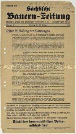 Sonderdruck mit dem Nachdruck eines Artikels aus der "Sächsischen Bauern-Zeitung" gegen das Volksbegehren zur Auflösung des sächsischen Landtages 1931