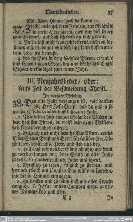 III. Neujahrslieder, oder: Aufs Fest der Beschneidung Christi