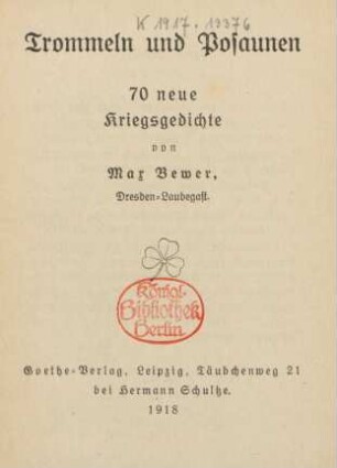 Trommeln und Posaunen : 70 neue Kriegsgedichte