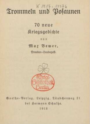 Trommeln und Posaunen : 70 neue Kriegsgedichte