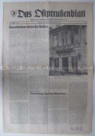 Wochenzeitung der Landsmannschaft Ostpreußen u.a. zu Waffenlieferungen der Sowjetunion an andere Länder