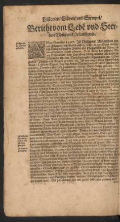 Bericht vom Leben und Sterben Philippi Melanthonis.
