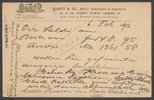 Brief an B. Schott's Söhne : 06.02.1892