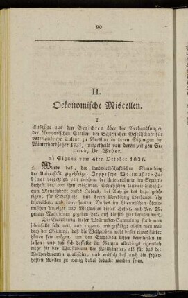 1. Auszüge aus den Berichten über die Verhandlungen der ökonomischen Section der Schlesischen Gesellschaft für vaterländische Cultur zu Breslau in deren Sitzungen im Winterhalbjahre 1831