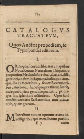 Catalogus Tractatuum, Quos Auctor propediem, se Typis spondet editurum.
