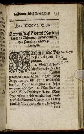 Das XXXVI. Capitel. Beweiß, daß Gottes Rath sey durch die Reformation der Brüder, das Paradeyß wieder zu bringen.