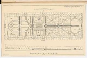 Gartenanlage Monatskonkurrenz Dezember 1924: Lageplan, Geländeprofilschnitt 1:500; Maßstabsleiste