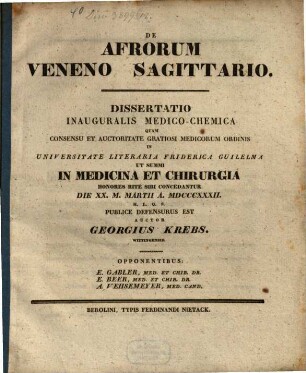 De Afrorum veneno sagittario : Diss. inaug. med. chem.