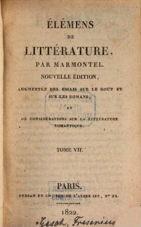 Élémens de Littérature, 7 (1822)
