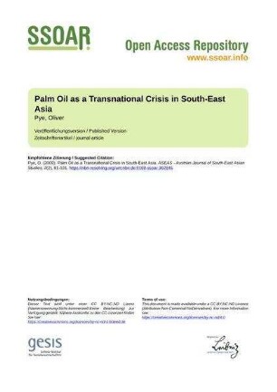 Palm Oil as a Transnational Crisis in South-East Asia