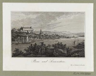 Ansicht von Pirna, Radierung, 1840 : Pirna und Sonnenstein. - Dresden : Otto u. Lehmann, [ca. 1840]. - 1 Kunstblatt : Radierung ; 10,7 x 6,5 cm