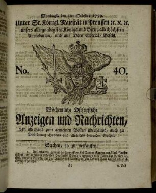 No. 40. Montags, den 1ten October 1759.
