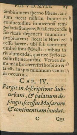 Cap. IV. Pergit in descriptione suburbani, & palatium depingit ...