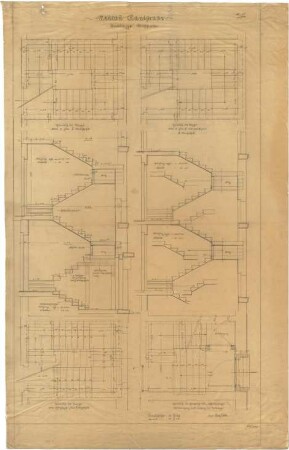 Billing, Hermann; Karlsruhe (Baden-Württemberg), Kolpingplatz; Kolpingplatz (früher Karlsplatz) - Neubau Kantstraße, Stocktreppe (Grundrisse; Schnitte)