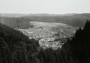 Steinach, Stadtansicht : Steinach. Stadtansicht mit Stadtkirche. Blick vom Rottenkämmlein nach Nordosten über das Steinachtal