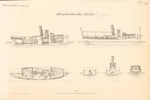 Schraubendampfer »Sperber«: Ansicht, Schnitte 1:100