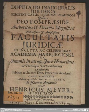 Disputatio inauguralis juridica exhibens casus quosdam practicos