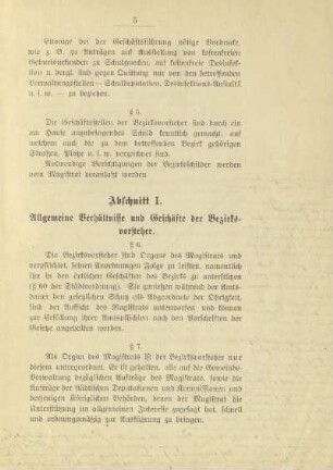 Abschnitt I. Allgemeine Verhältnisse und Geschäfte der Bezirksvorsteher