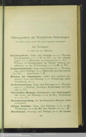 Öffnungszeiten der Königlichen Sammlungen
