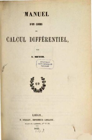 Manuel d'un cours de Calcul différentiel