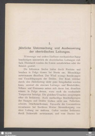 I. Jährliche Untersuchung und Ausbesserung der oberirdischen Leitungen