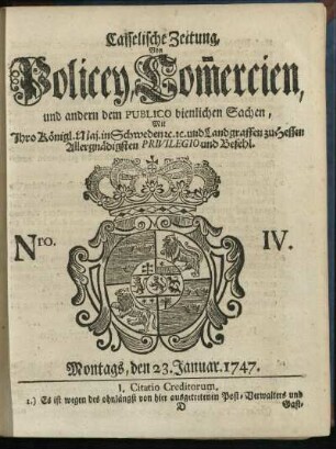 Nro. IV, Montags, den 23. Januar 1747
