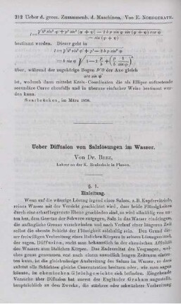 Ueber Diffusion von Salzlösungen im Wasser.