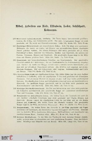 Möbel, Arbeiten aus Holz, Elfenbein, Leder, Schildpatt, Kokosnuss (Nr. 526-665)