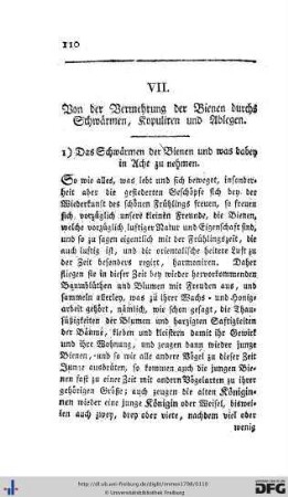 VII. Von der Vermehrung der Bienen durchs Schwärmen, Kopulieren und Ablegen.