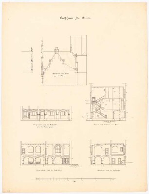 Rathaus, Jauer: Längsschnitte, Querschnitte 1:100