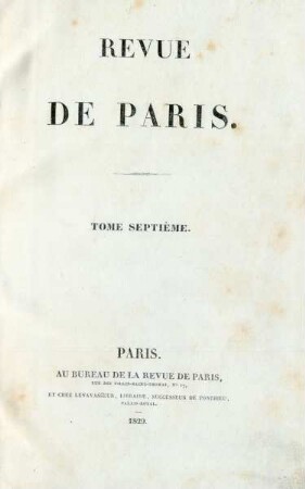 Tome septième: La Revue de Paris