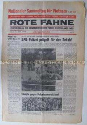 Linksradikale Wochenzeitung "ROTE FAHNE" u.a. über einen Polizeieinsatz gegen demonstrierende Studenten in Köln und zur Solidarität mit Vietnam