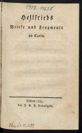 Hellfrieds Briefe und Fragmente an Carln