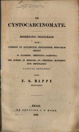 De cystocarcinomate : dissertatio inauguralis