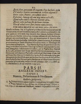 Caput I. Nomen, Definitionem & Divisionem Anseris proponit.