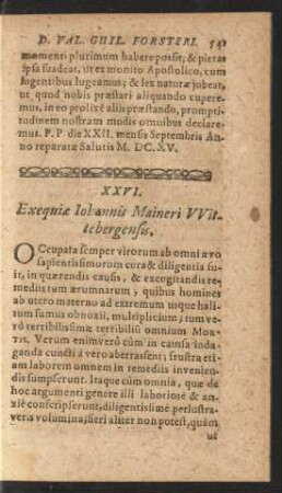 XXVI. Exequiae Iohannis Maineri Wittebergensis.