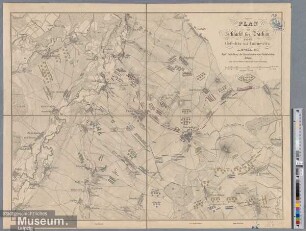 Plan der Schlacht bei Wachau und des Gefechts bei Connewitz am 16. Oktober 1813. Erste Aufstellung der franzäsischen und Verbündeten Armeen.
