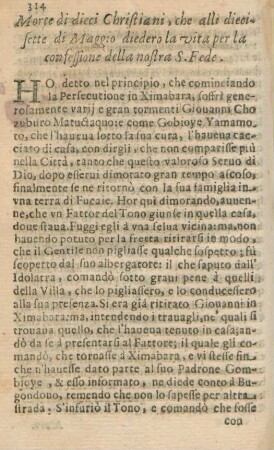 Morte di dieci Christiani, che alli diecisette di Maggio diedero la vita per la confessione della nostra S. Fede