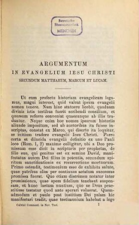 Joannis Calvini in novum testamentum commenlarii : Ex Calvini Operum collectione Brunsvigensi separatim editi, 1,1