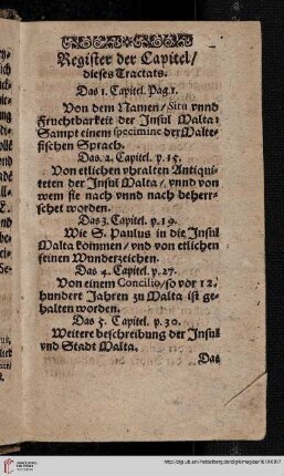 Register der Capitel/ dieses Tractats