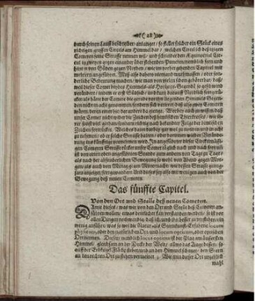 Das fünffte Capitel. Von den Ort und Stelle deß neuen Cometen