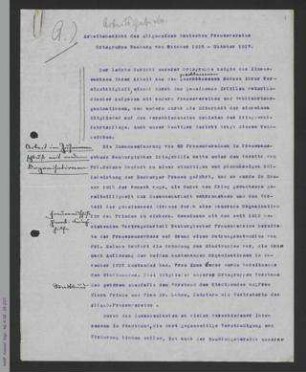 Arbeitsbericht des ADF - Ortsgruppe Hamburg von Oktober 1915 - Oktober 1917