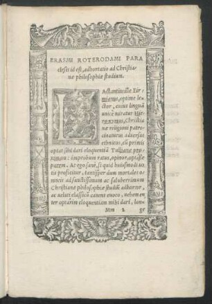 Erasmi Roterodami Paraclesis id est, adhortatio ad Christianae philosophiae studium.