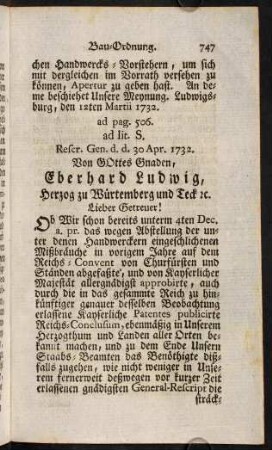 747-760, ad pag. 506. ad lit. S. [30 Apr. 1732.]; ad pag. 508. Lit. T. [5. Jan. 1752.]; ad pag. 512. Lit. U. [9. Mai 1655.]; ad pag. 512. Lit. W. [19. Noc. 1669.]; ad pag. 513. Lit. X. [25. Febr. 1664.]; ad pag. 578. Lit. Y. [17. Aug. 1730.]; ad pag. 578. Lit. Z. [12. Sept. 1737.]