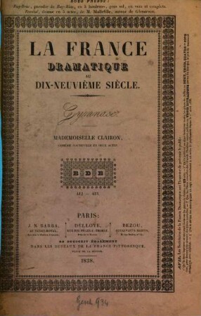 Mademoiselle Clairon : comédie-vaudeville en deux actes