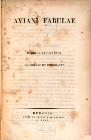 Fabulae : Car Lachmannus recensuit et emendnoit