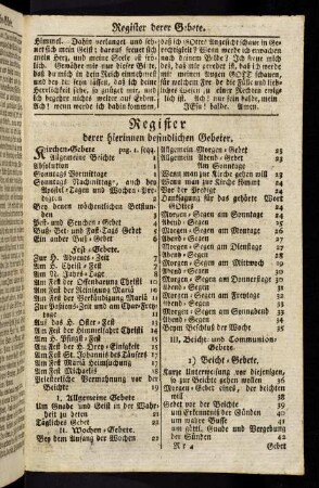 72a-72b, Register derer hierinnen befindlichen Gebeter.